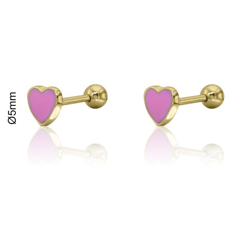 PENDIENTES "LOLLIPOP" CORAZÓN ESMALTE 5mm TUERCA BOLITA