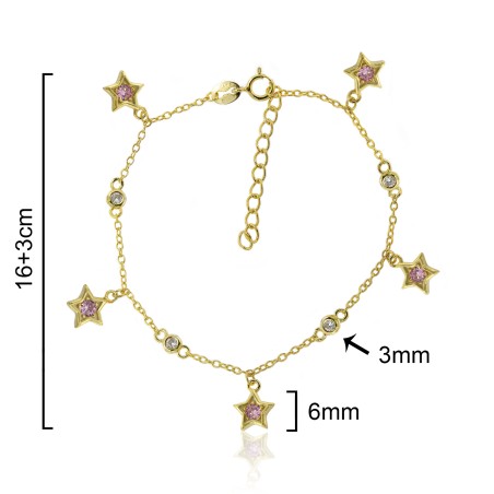 PULSERA "SHAPE PENDANTS" CHATONES Y COLGANTES ESTRELLA 16cm + 3cm