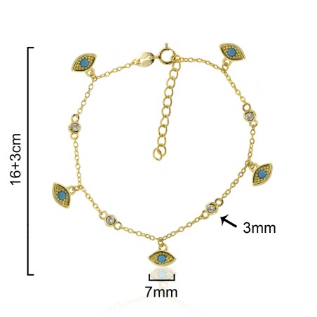 PULSERA "SHAPE PENDANTS" CHATONES Y COLGANTES OJO 16cm + 3cm