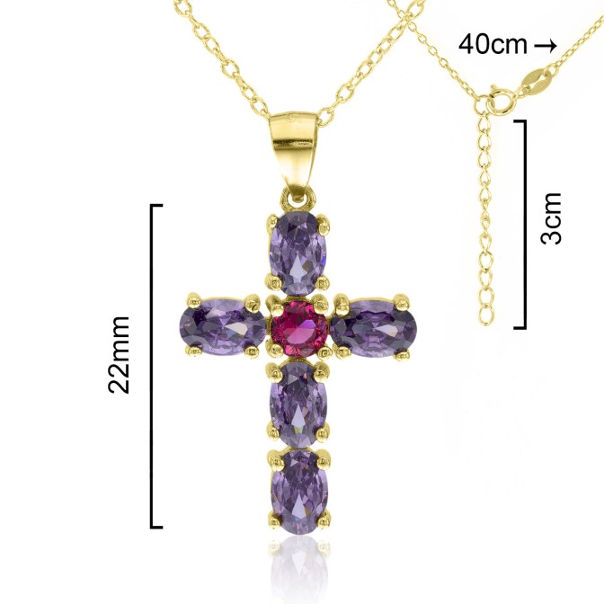 CADENA + COLGANTE CRUZ PIEDRAS OVALADAS 4 GARRAS 22mm 40+3cm