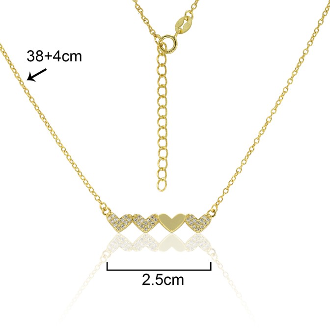 GARGANTILLA CORAZONES CIRCONITAS + CORAZÓN LISO 25mm 38cm+4cm