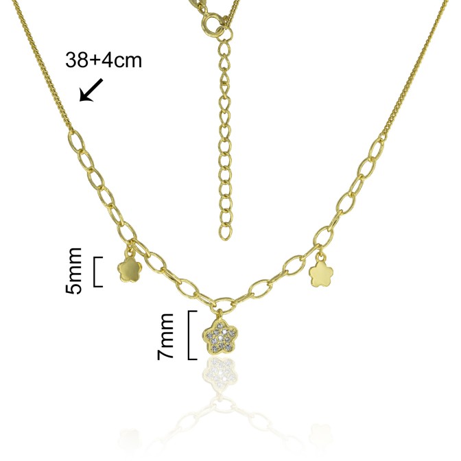 GARGANTILLA FLORES LISAS Y CIRCONITA 38cm+4cm