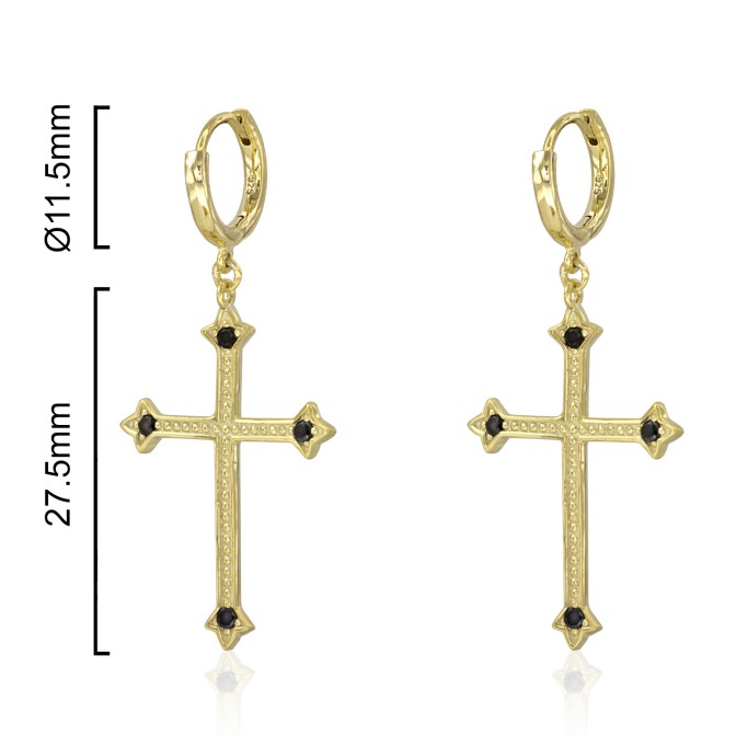 ARGOLLAS CRUZ TALLADA CON CIRCONITAS EN EXTREMOS 27'5mm Ø11'5mm