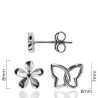 PENDIENTES ASIMÉTRICOS FLOR (8mm) MARIPOSA (8x7mm) PRESIÓN