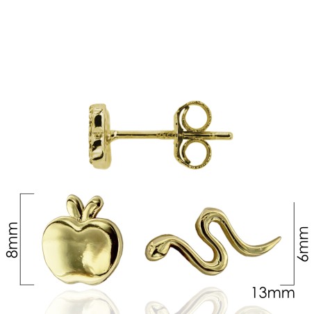 PENDIENTES ASIMÉTRICOS MANZANA (8mm) SERPIENTE (13x6mm) PRESIÓN