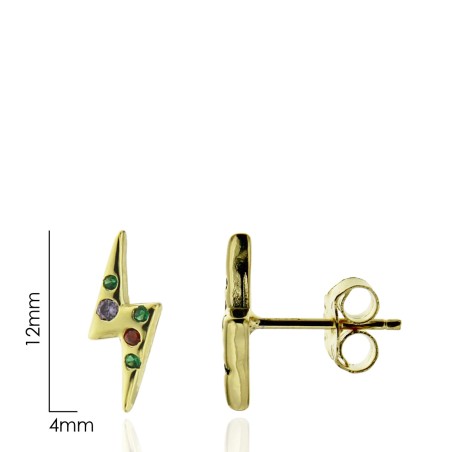 PENDIENTES RAYO CIRCONITAS SEPARADAS DE COLOR 12x4mm PRESIÓN