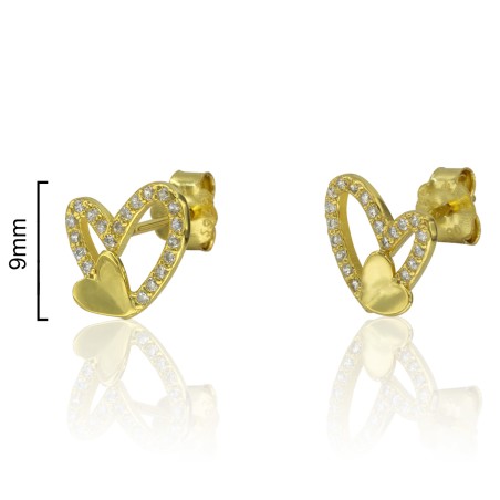 PENDIENTES CORAZÓN CALADO CIRCONITAS + CORAZÓN LISO 9mm PRESIÓN