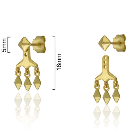 PENDIENTES "ROMBOS" REGULABLES CON PIRÁMIDES LISAS PRESIÓN 5mm. 18mm.