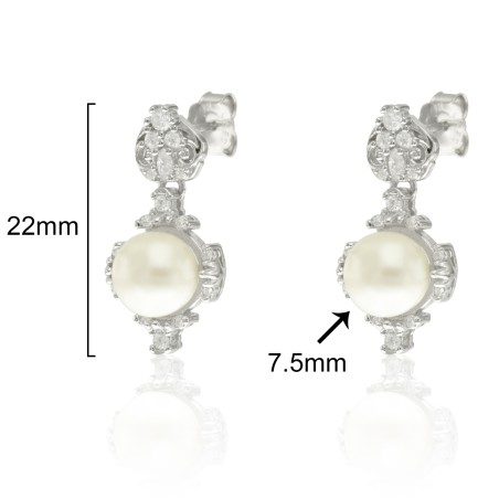 PENDIENTES "ISABELINA WEDDING" PERLA PRESIÓN 7.5mm. 22mm.