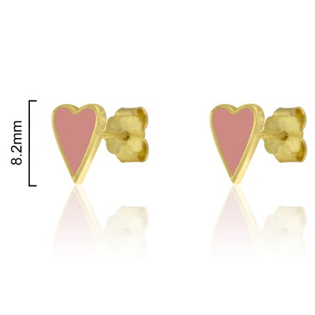 PENDIENTES CORAZÓN ESMALTE ROSA. 8.2mm. PRESIÓN