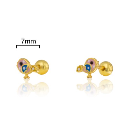 PENDIENTES PÁJARO ESMALTE 7mm TUERCA BOLITA