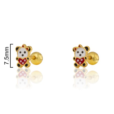 PENDIENTES OSO PANDA ESMALTE 7'5mm TUERCA BOLITA