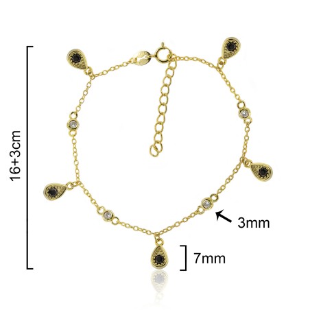 PULSERA "SHAPE PENDANTS" CHATONES Y COLGANTES GOTA 16cm + 3cm