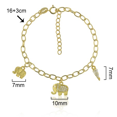 PULSERA ESLABONES CON ELEFANTES Y MOTIVO DE CIRCONITA 16cm+3cm