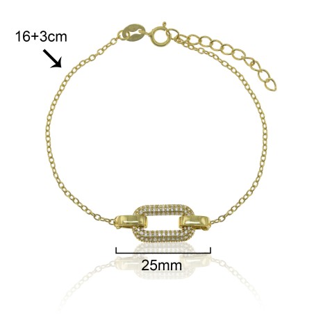 PULSERA ESLABÓN CIRCONITAS Y TERMINALES LISOS 25mm 16cm+3cm