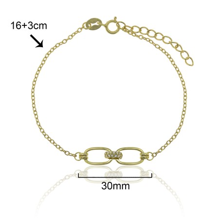 PULSERA ESLABONES LISOS + ESLABÓN CENTRAL CIRCONITAS 30mm 16cm+3cm