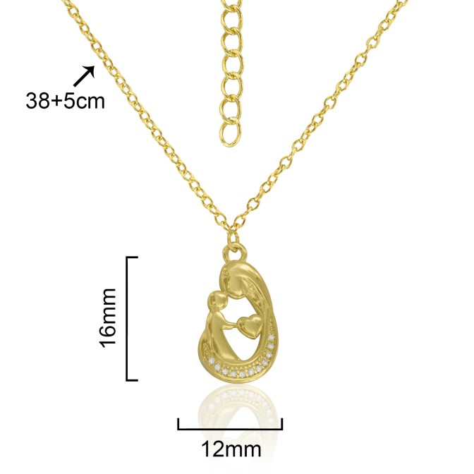 COLGANTE CON CADENA MADRE HIJO CON CIRCONITAS 12x16mm. 38+5cm.