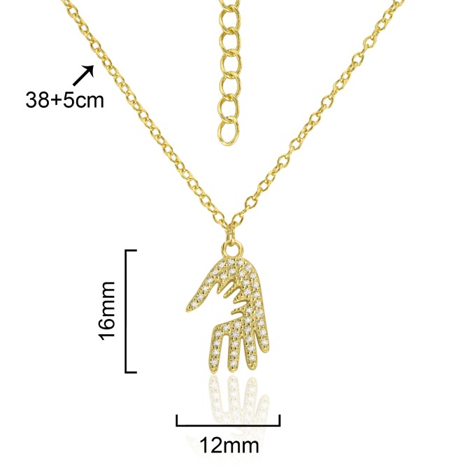 COLGANTE CON CADENA MANO SOBRE MANO CON CIRCONITAS 12x16mm. 38+5cm.