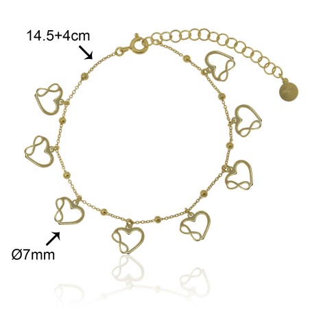 PULSERA FETICHE CORAZONES-INFINITOS CALADOS 7mm 14'5cm+4cm