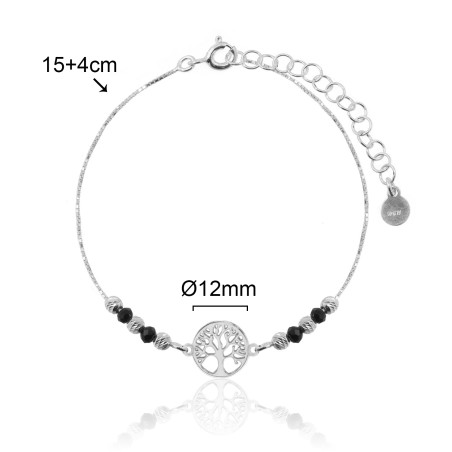 PULSERA ÁRBOL DE LA VIDA CALADO 12mm PIEDRAS TALLADAS + PIEDRAS NEGRAS 15cm+4cm