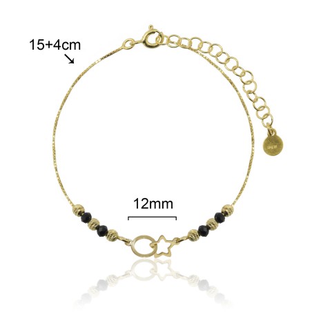 PULSERA CÍRCULO-ESTRELLA CALADOS 12mm PIEDRAS TALLADAS + PIEDRAS NEGRAS 15cm+4cm