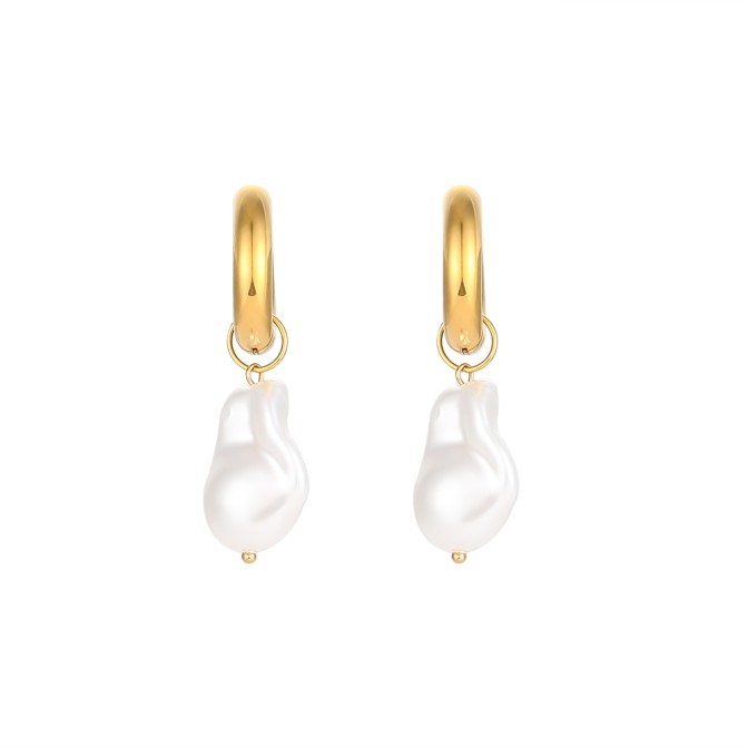 Pendientes Acero - Aro 22mm - Perla 16*22mm - Bañado Oro