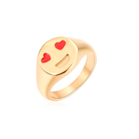 Anillo Acero - Enamel Smiley Corazon - 11.50mm - Bañado Oro