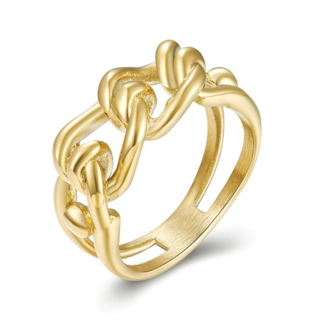 Anillo Acero Eslabón - Bañado Oro