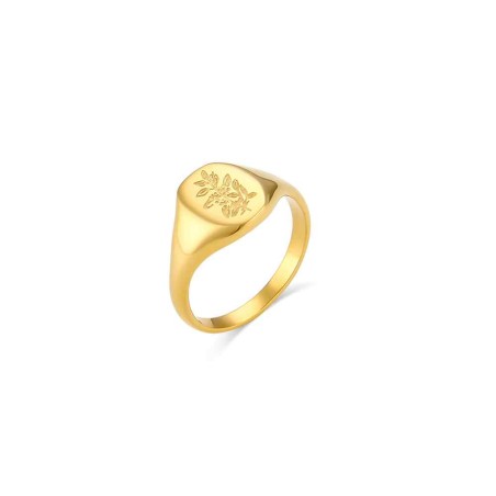 Anillo Acero - Hojas de té - Bañado Oro