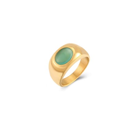 Anillo Acero Mineral - Oval - Bañado Oro