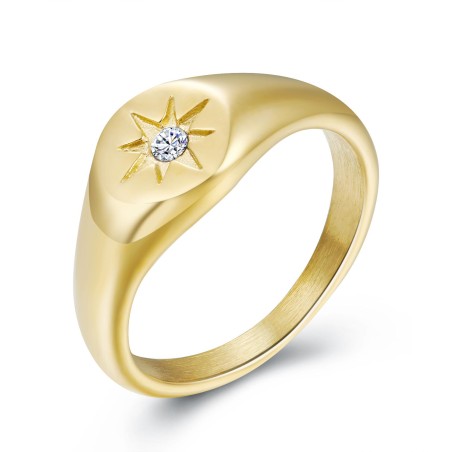 Anillo Acero - Circonita Blanca - Estrella