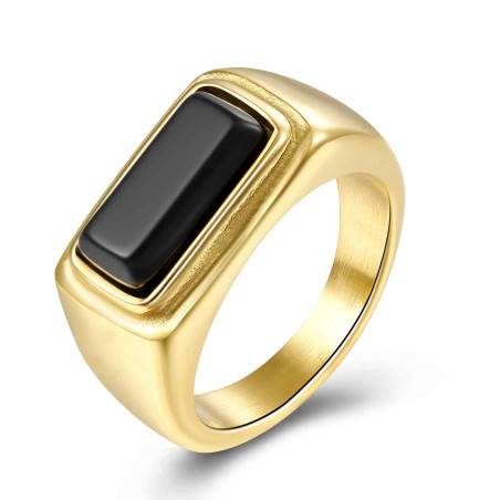 Anillo Acero - Mineral Onix Negro - Rectangulo