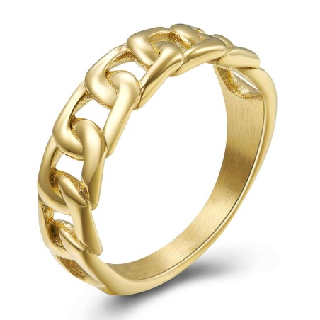 Anillo Acero - Eslabon - Bañado oro