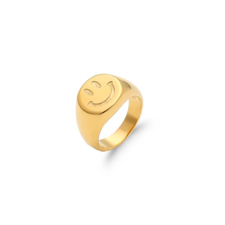 Anillo Acero - Smiley - 13mm - Bañado Oro