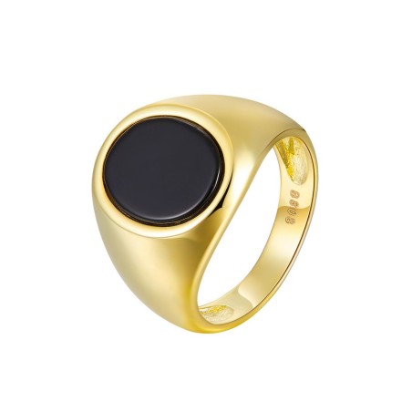 Anillo Acero - Mineral Onix Negro - 10*13mm - Bañado Oro