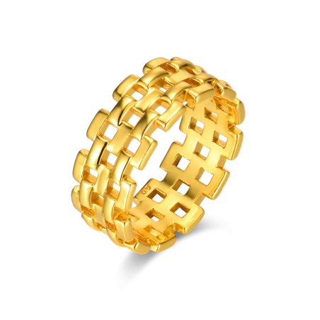 Anillo Acero - Ladrillos 8mm - Bañado Oro