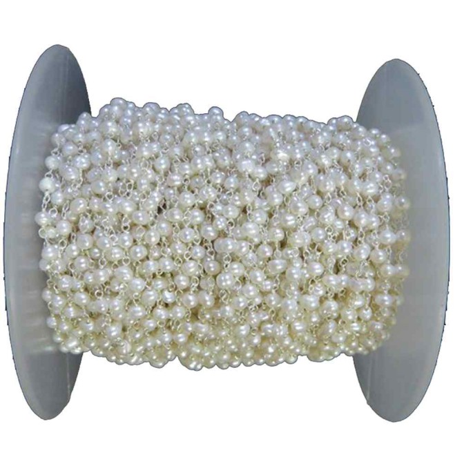 Rosary Chain - 1m Pearl - Gold Plated. Silver and Rutenium Silver