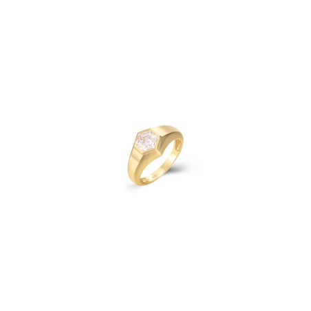 Anillo Hexagono Circonita - 6mm - Bañado Oro