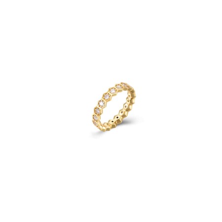 Anillo Hexágono Circonita - Bañado Oro y Plata Rodiada