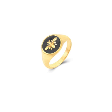 Anillo Abeja - Acero Enamel - 12mm - Bañado Oro