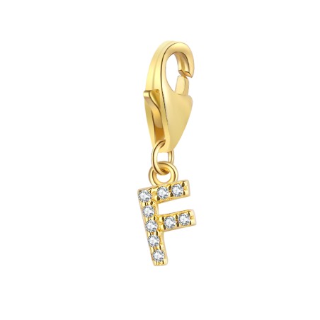 Charm Circonita - Letra F 3,5*5 mm - Plata Bañado Oro Y Plata Rodiada