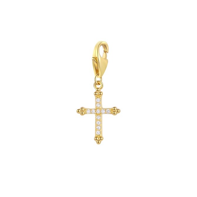 Charm Circonita - Cruz 8*10 mm - Plata Bañado Oro Y Plata Rodiada