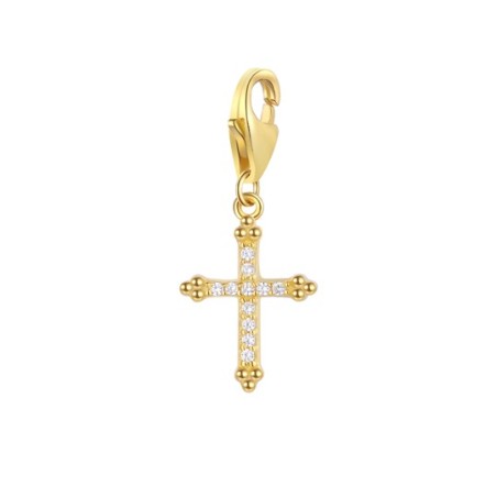 Charm Circonita - Cruz 8*10 mm - Plata Bañado Oro Y Plata Rodiada