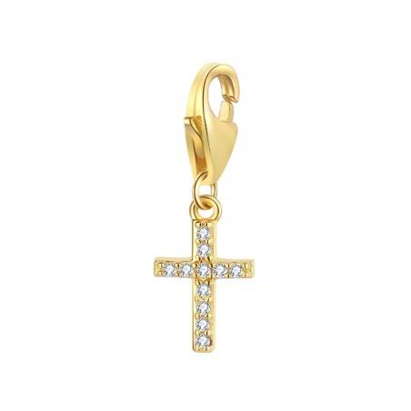 Charm Circonita - Cruz 6*8 mm - Plata Bañado Oro Y Plata Rodiada