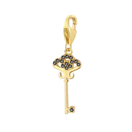 Charm Circonita - Llave 7*15 mm - Plata Bañado Oro Y Plata Rodiada