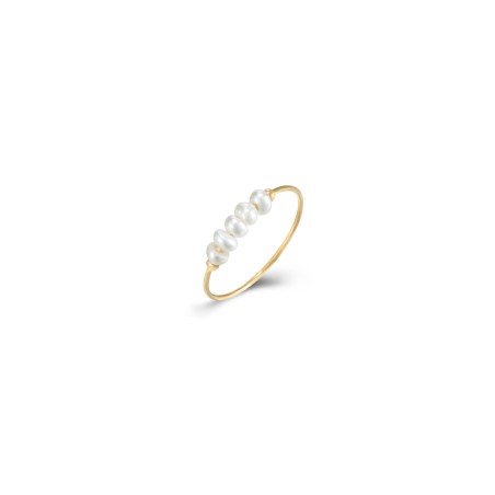 Anillo Acero - Mineral Perla 3,5mm - Bañado Oro