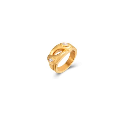 Anillo Acero Circonita - Bañado Oro