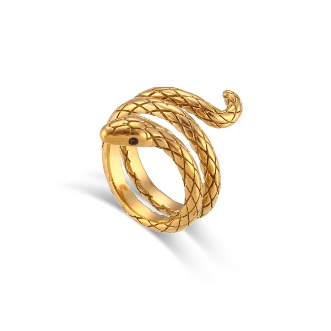 Anillo Acero - Serpiente - Bañado Oro