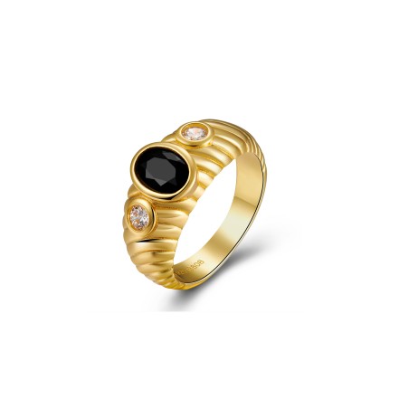 Anillo Minerales - Onix negro - 9 mm - Bañado Oro