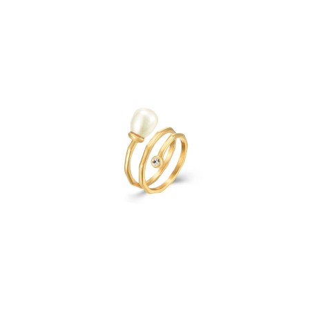 Anillo Acero Mineral - Perla 8mm - Bañado Oro